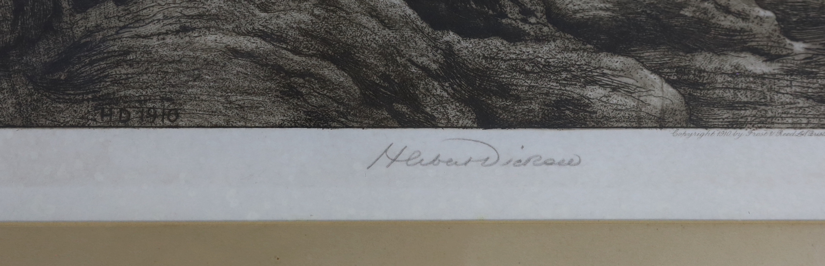 Herbert Dicksee (1862-1942), etching, Peril, signed in pencil, publ. 1910, inscribed label verso, 29x54cm